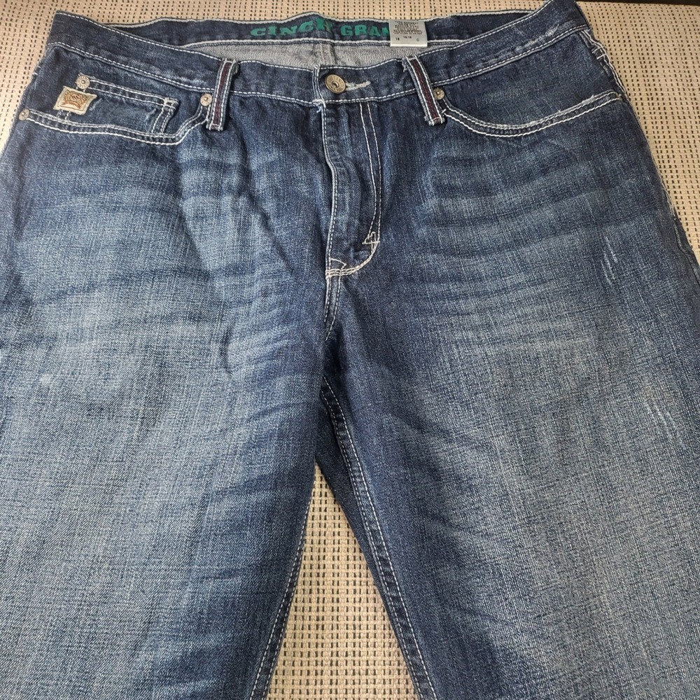 Cinch Jeans Mens 36x34 Blue Grant Relaxed Straight Medium Wash Contrast Stitch